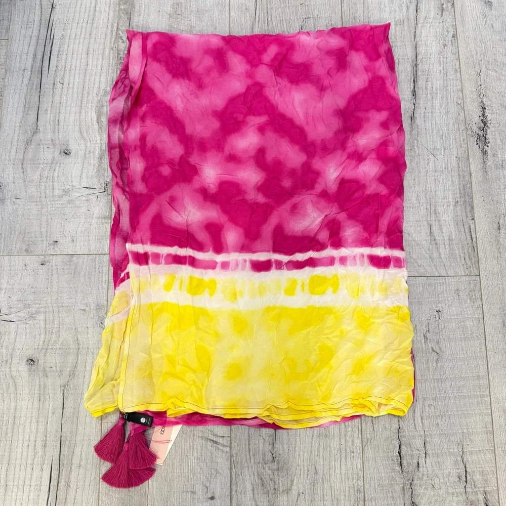 Aqua Tie Dye Tassel Shawl Wrap Pink Yellow Lightweight Kimono NWT 36274 - Picture 4 of 11
